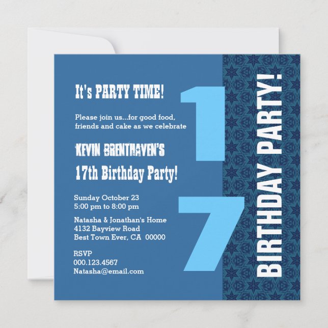 Invitation 17ème Le bleu marine moderne d'anniversaire DE (Devant)