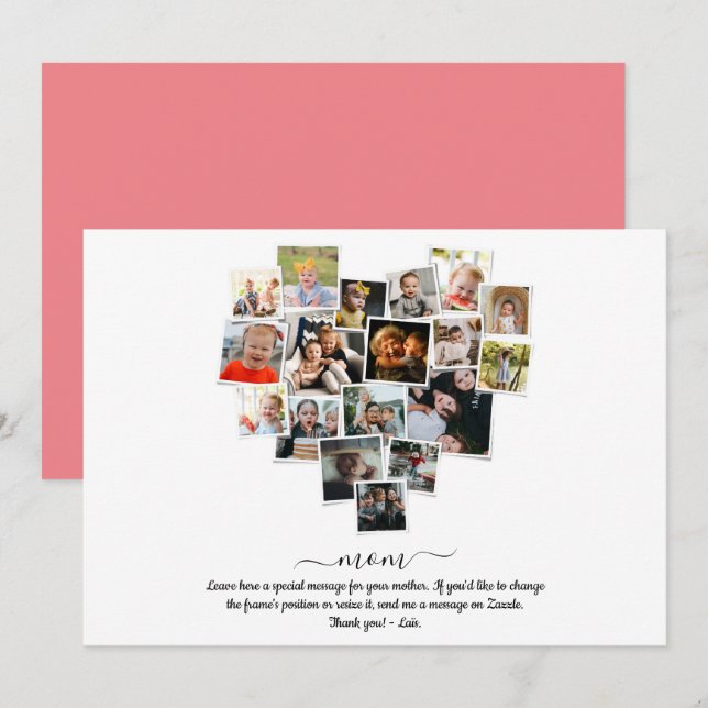 Invitation 18 Photos Collage Forme cardiaque Joyeuse fête des (Devant / Derrière)