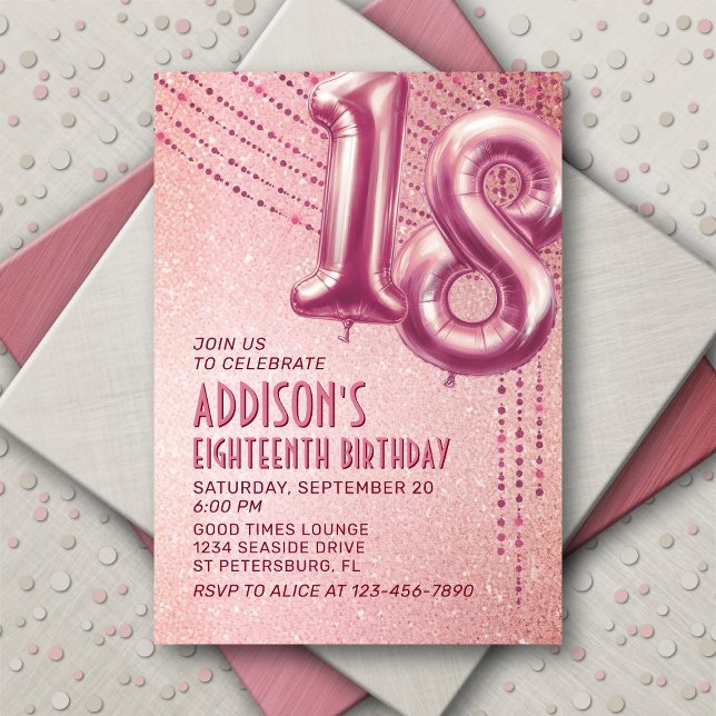 Invitation 18e anniversaire Ado fille Rose or (Créateur téléchargé)