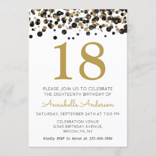 Invitation 18e anniversaire Black Gold Parties scintillant Sp