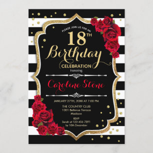 Invitation 18e anniversaire Black White Stripes Ro