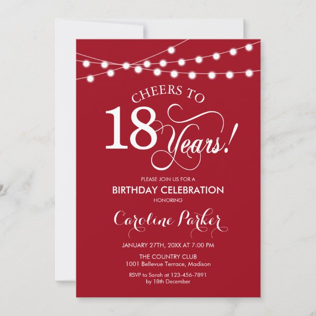 Invitation 18e anniversaire - Blanc rouge (Devant)
