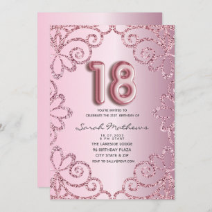 Invitation 18e anniversaire Blush Pink Parties scintillant Pr
