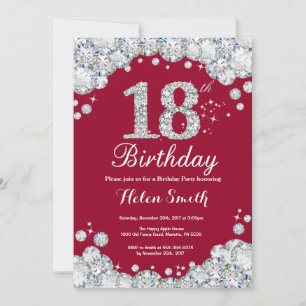 Invitation 18e anniversaire Bourgogne Rouge et Diamant Argent