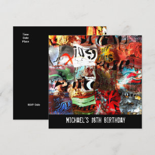 Invitation 18e anniversaire Boys Mens Street Art Abstrait A3