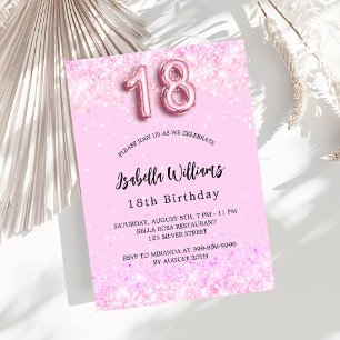 Invitation 18e anniversaire confetti rose fête fille