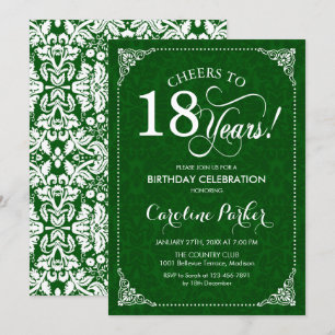 Invitation 18e anniversaire - Damas vert