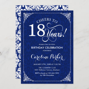 Invitation 18e Anniversaire - Damassé Navy Blanc