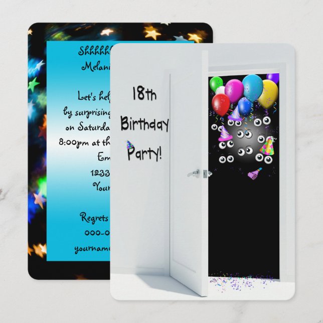 Invitation 18e anniversaire de fête Surprise (Devant / Derrière)