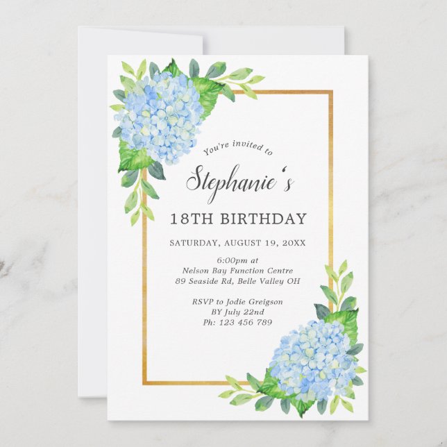 Invitation 18e anniversaire de la frontière Blue Hydrangea (Devant)