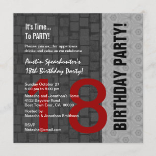 Invitation 18e anniversaire de l'Argent rouge moderne noir D4