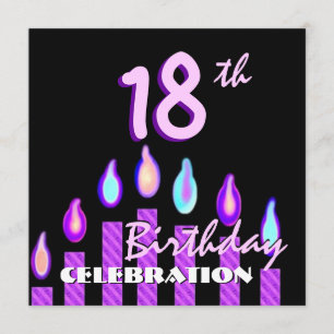 Invitation 18e anniversaire des bougies à rayures roses viole