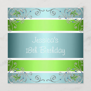 Invitation 18e anniversaire Florale d'argent blanc blanc bleu
