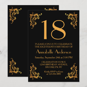 Invitation 18e anniversaire Glam moderne or noir Vintage rétr