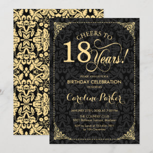 Invitation 18e anniversaire - Gold Black Damask
