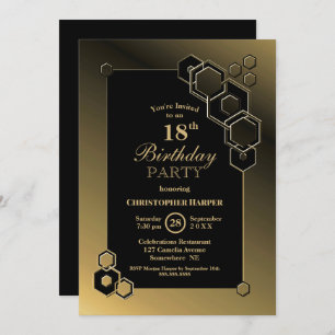 Invitation 18e anniversaire Gold Geometry Frame Party