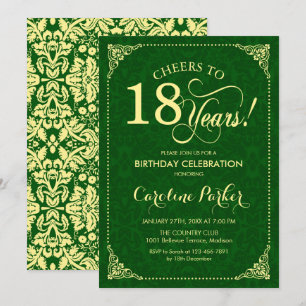 Invitation 18e anniversaire - Gold Green Damask