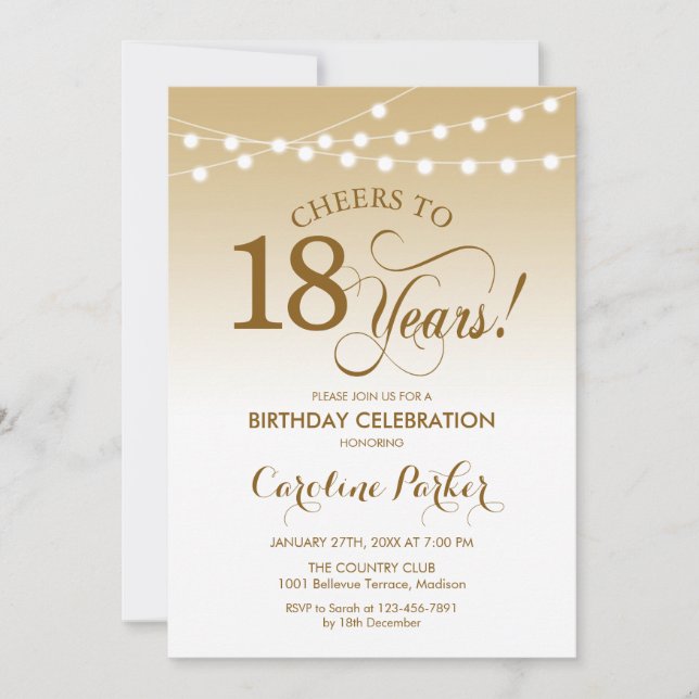 Invitation 18e anniversaire - Gold White (Devant)