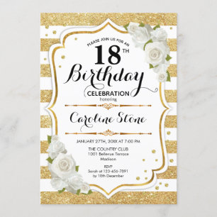 Invitation 18e anniversaire - Gold White Stripes Rose