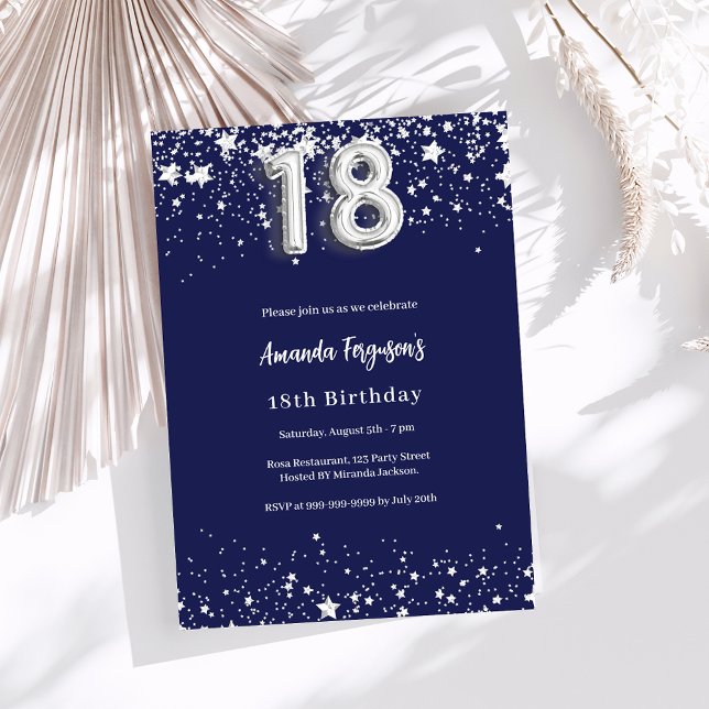 Invitation 18e anniversaire marine bleu argent étoiles (Créateur téléchargé)