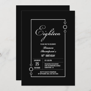 Invitation 18e anniversaire Noir avec White Frame Party