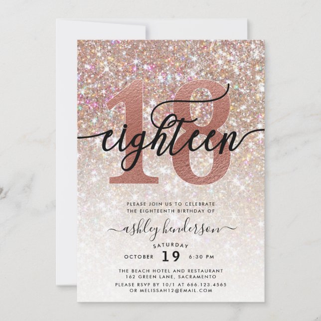 Invitation 18e anniversaire Parties scintillant Champagne (Devant)
