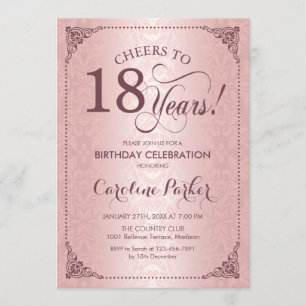 Invitation 18e anniversaire - Rose Gold Damask