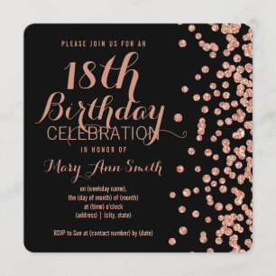 Invitation 18e anniversaire Rose Gold Faux Parties scintillan
