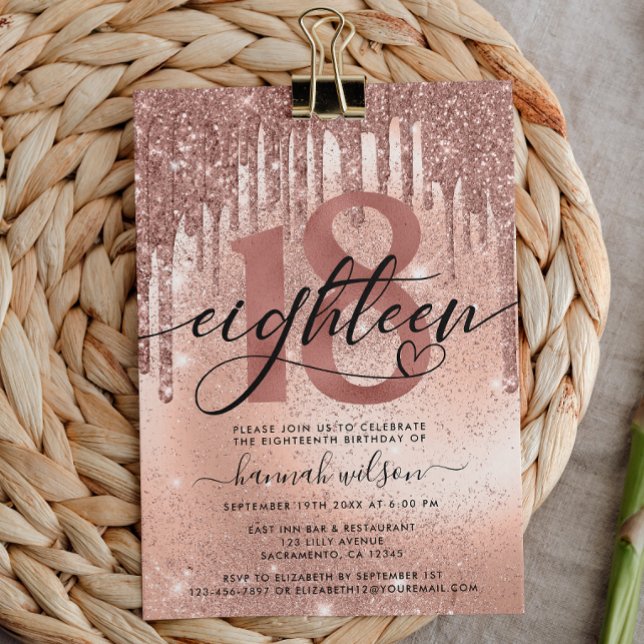 Invitation 18e anniversaire Rose Gold Trendy (Créateur téléchargé)