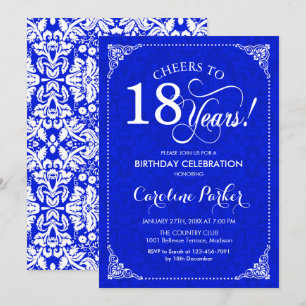 Invitation 18e anniversaire - Royal Blue White Damask