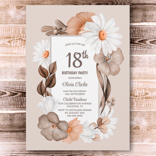 Invitation 18e anniversaire Rustic Boho Floral Party (Créateur téléchargé)