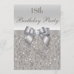 Invitation 18e Anniversaire Séquins d'argent, Bow & Diamond