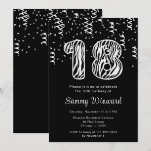 Invitation 18e anniversaire Zebra Imprimer Ballons avec Confe