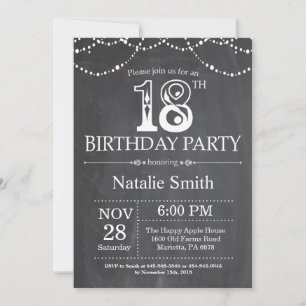 Invitation 18e Birthday Invite Chalkboard String Lights