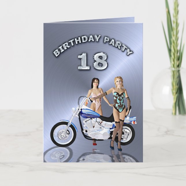 Invitation 18e fête d'anniversaire avec une fille et moto (Devant)