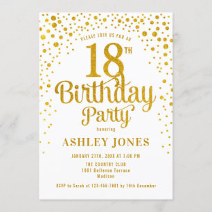 Invitation 18e fête d'anniversaire - Blanc & Or