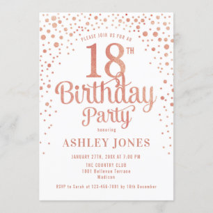 Invitation 18e fête d'anniversaire - Blanc & Rose Gold