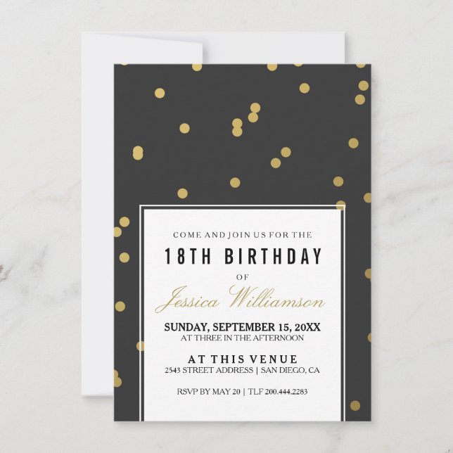 Invitation 18e fête d'anniversaire | Gold Polka tendance (Devant)