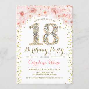 Invitation 18e fête d'anniversaire - Rose or blanc