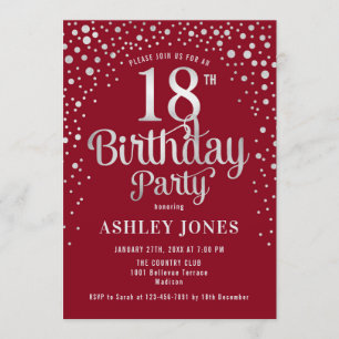 Invitation 18e fête d'anniversaire - Rouge & Argent