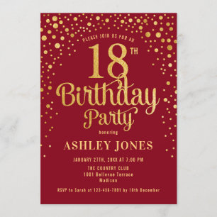 Invitation 18e fête d'anniversaire - Rouge & Or