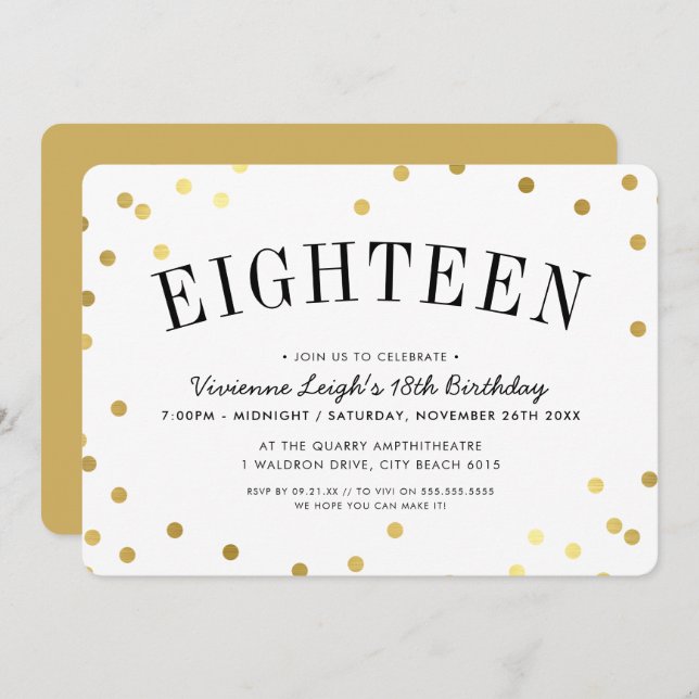 Invitation 18E FÊTE D'ANNIVERSAIRE taches élégantes de confet (Devant / Derrière)