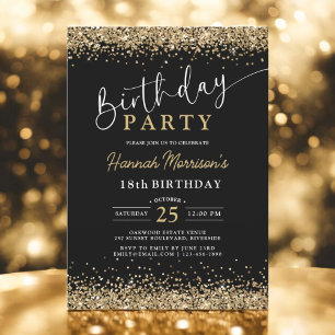 Invitation 18e Parties scintillant Black Gold à la mode n'imp