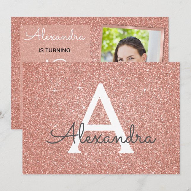 Invitation 18e Sparkle Rose Gold Blush Pink Photo (Devant / Derrière)