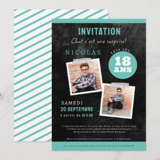  invitation 18ème anniversaire,noir deux photos