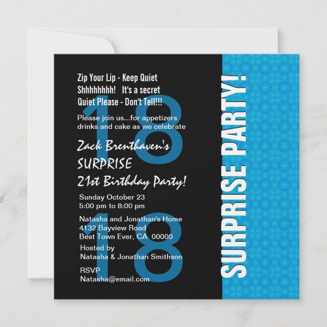 Invitation 18ème Bleu de turquoise moderne d'anniversaire de (Devant)