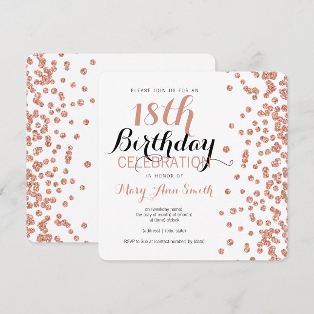 Invitation 18ème Confettis roses de parties scintillantes de (Devant / Derrière)