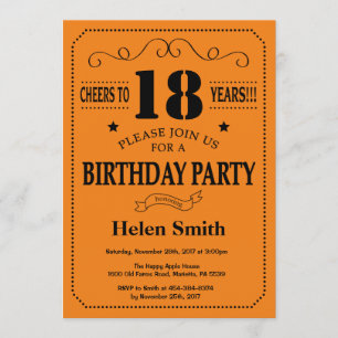 Invitation 18ème Noir et orange d'invitation d'anniversaire