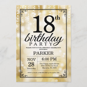 Invitation 18ème Parties scintillantes d'or d'invitation