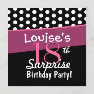 Invitation 18ème Rose blanc de pois de noir d'anniversaire de